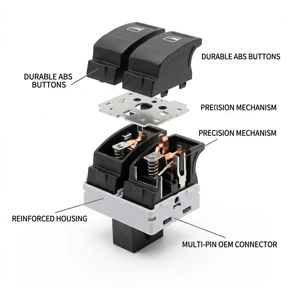 7E0959855A Driver Side Electric Power Window Switch 4 Pin 2 Button for VW Transporter T5 T6 Multivan Caravelle 2003-2019 Black