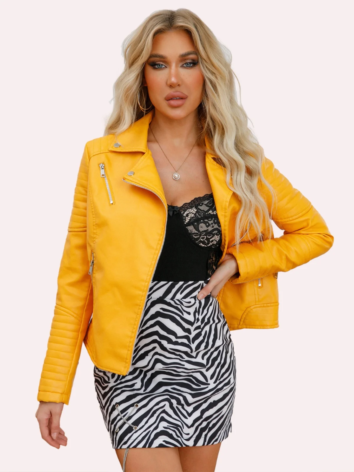 Faion ort – veste en cuir pour femmes, coupe cintrée, fermeture à glissière, col montant, moto, Streetwear, printemps automne
