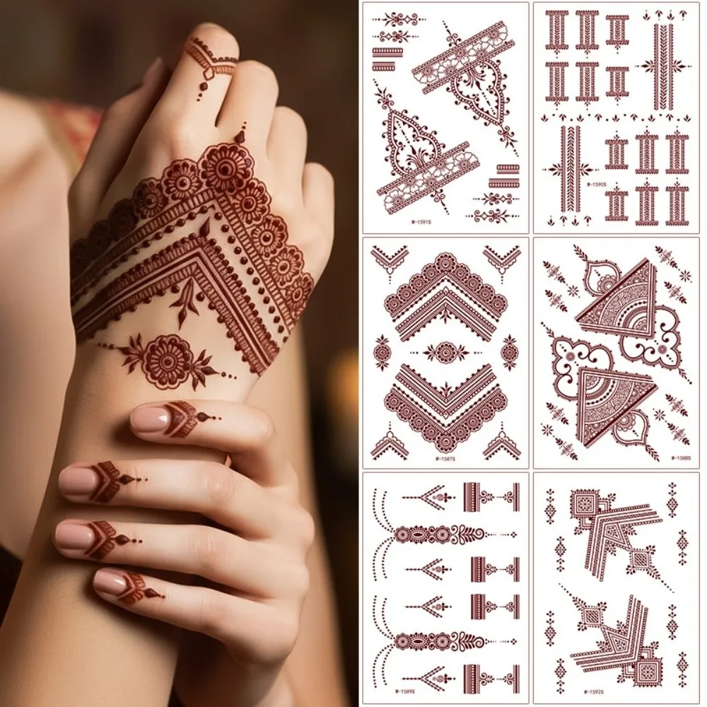

Red Mehndi Stickers Henna Tattoo Stickers Lace Fake Tattoo Legs Arm Red Henna Tattoo Decals Wedding Tool Waterproof