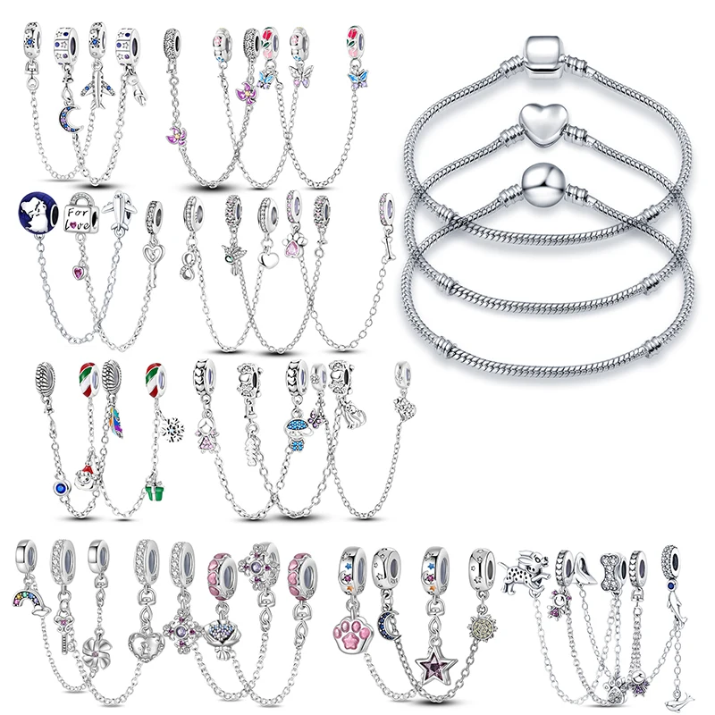 

Original Hot Selling 925 Silver Bracelet Fashion Love Round Bead Snake Chain Sun And Moon Partner Bracelet Peace Chain DIY Gift