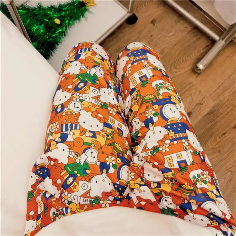 

Kawaii hello kitty, пижамные штаны с героями мультфильмов, свободные штаны для девочек, Y2K Sanrio, домашние повседневные спортивные брюки с героями мультфильмов, универсальная пара