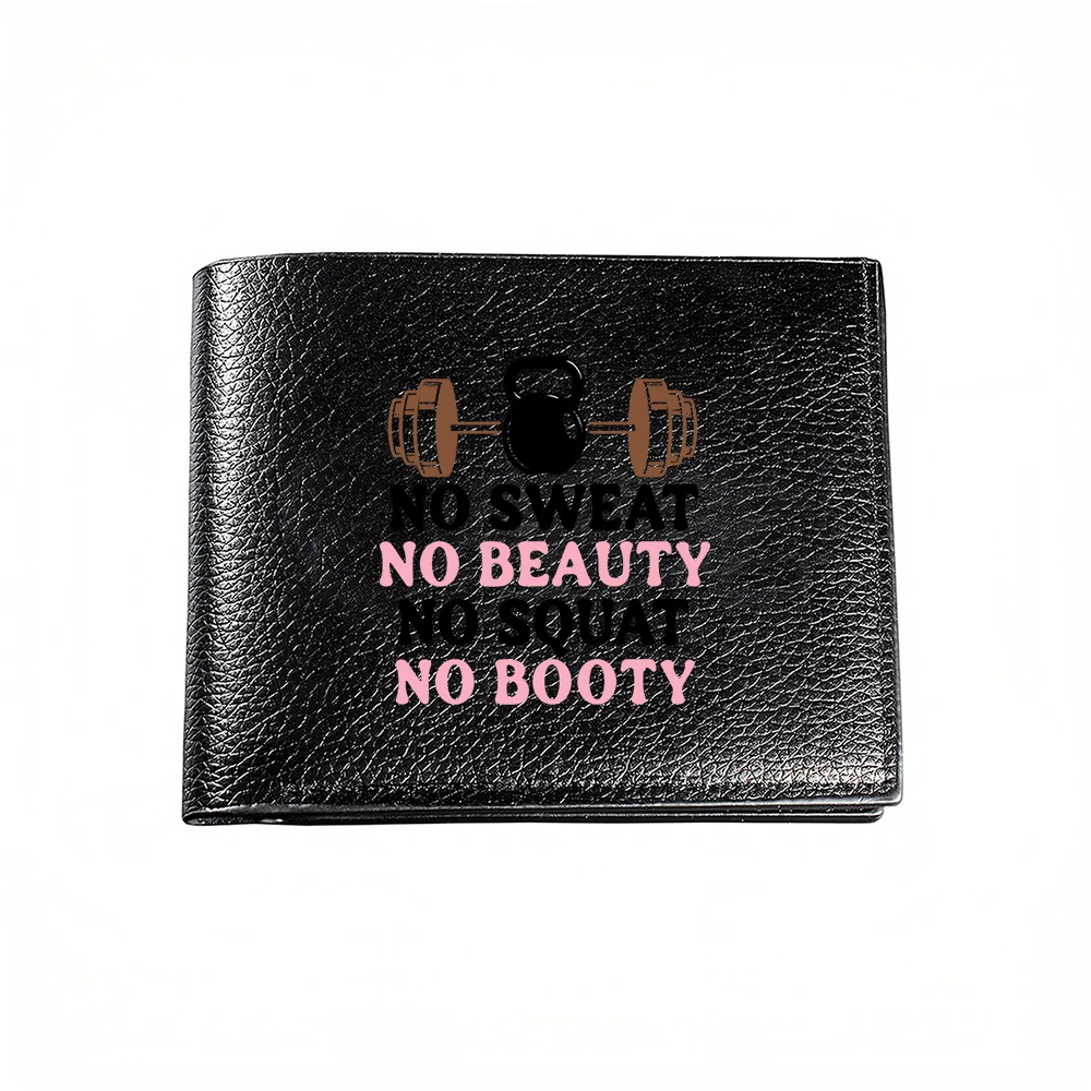 No Sweat No Beauty Squat Booty Fitness Motto Men's Wallet Card Holder Casual Business Fashion Print Design
