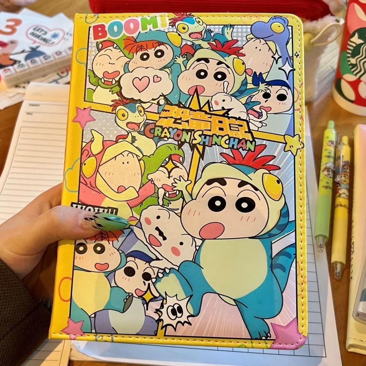 New Crayon Shin-chan A5 Pu Cortex Notebook Office School Supplies Full Color Page Leather Anime Book Student Notepad Diary Gift