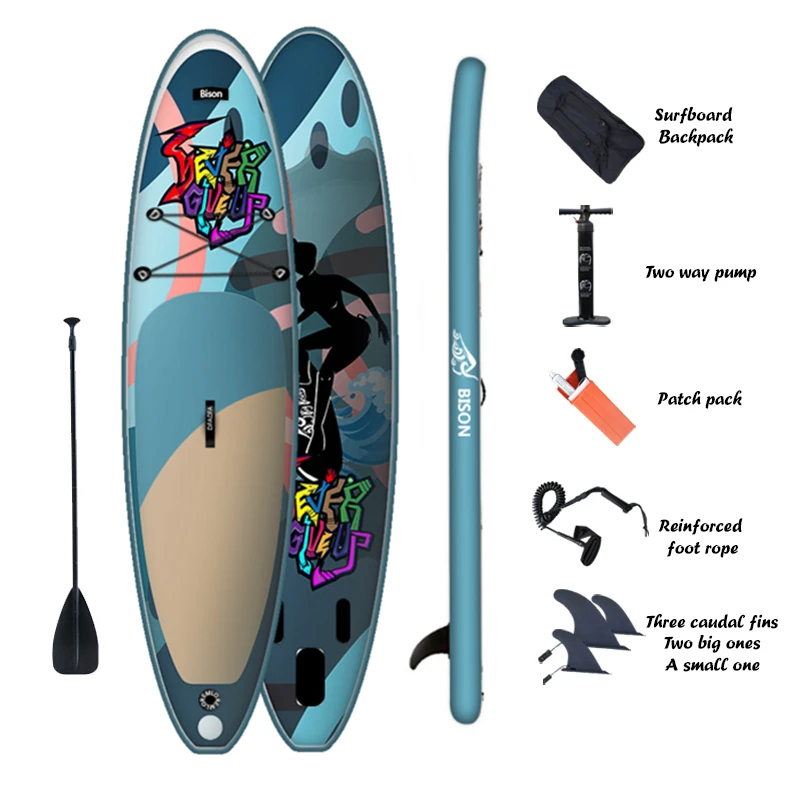 Big Bison 3.35m/11ft Inflatable Stand Up Paddle Board Set EVA Non-Slip SUP Board Water Sport SurfBoard with Paddle Pump Backpack