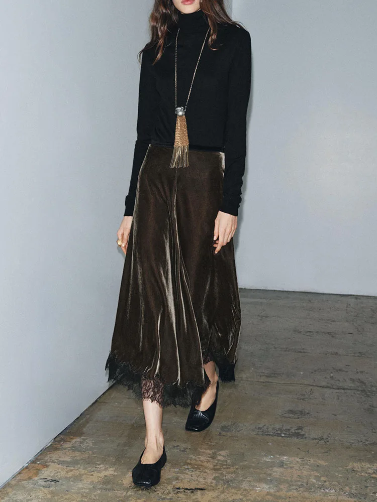 شتاء جديد وصول عالية الخصر الدانتيل f تنورة تنوعا Ele المرأة Faion المخملية تنورة المرحلة العرقية زي #2