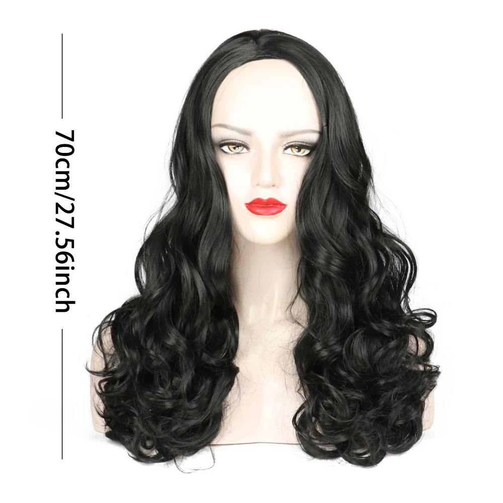 Peruca de fibra sintética encaracolada longa para mulheres, ondulações de água, faixa de cabelo preto, resistente ao calor, cosplay, diária, sintética, fibra, 28 ", 1pc