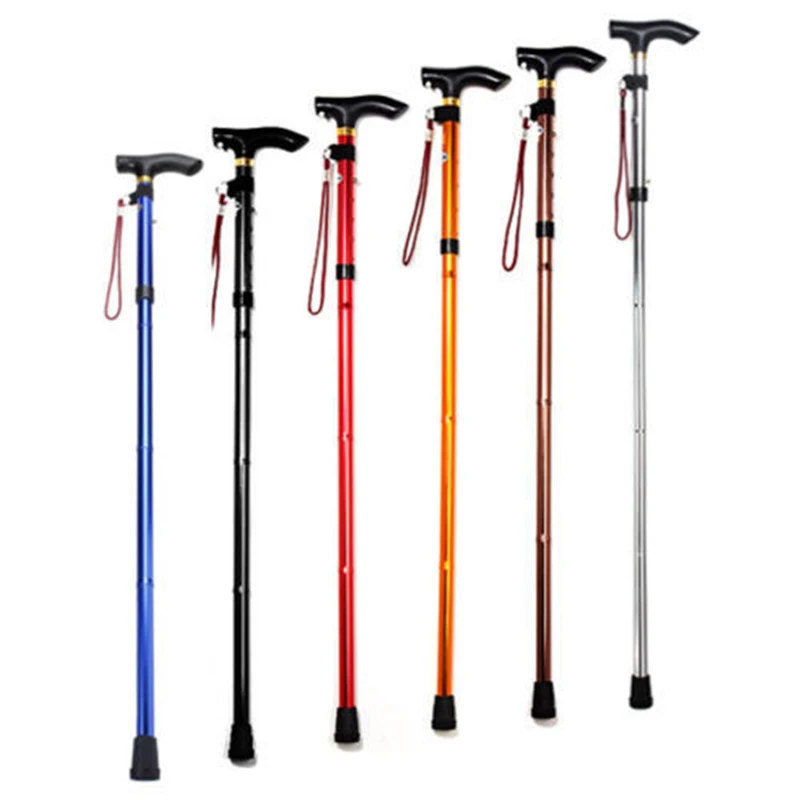 Multifunction Walking Stick Trekking Poles Telescopic Fold Crutches Hiking Stick Crutch Elderly Metal Stick Walking Cane Outdoor