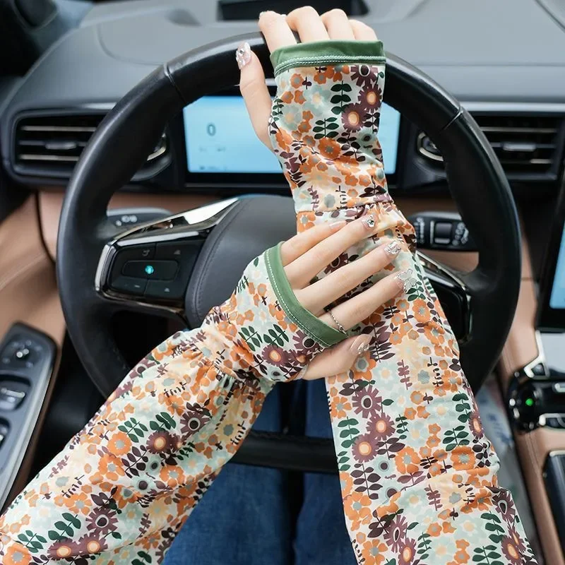 Women Girls Summer Ice Silk Sunscreen Sleeves Sun Protection Arm Covers Outdoor Cycling Driving Cool Anti-UV Arm Sleeves