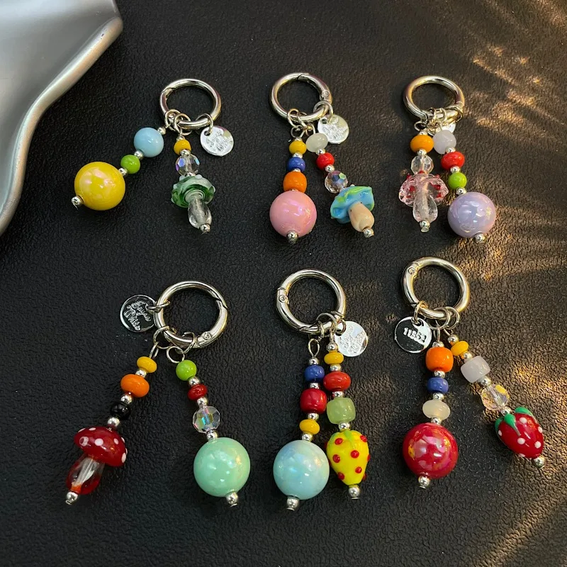 

Colored Mushroom Mobile Phone Lanyard, Transparent Polka Dot Keychain, Bag Pendant Decoration