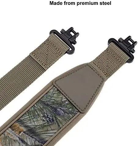 Two Point Rifle Gun Sling With Swivels Durable Shoulder Padded Strap Length Adjuster Khaki Camo Style Tactical Hunting Accessory