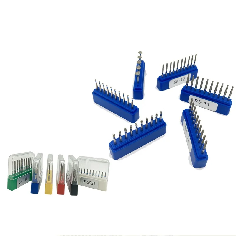 

10 шт., набор стоматологических алмазных боров с коробкой для хранения, различные функции, дополнительная посадка для полировки зубов для высокоскоростного наконечника