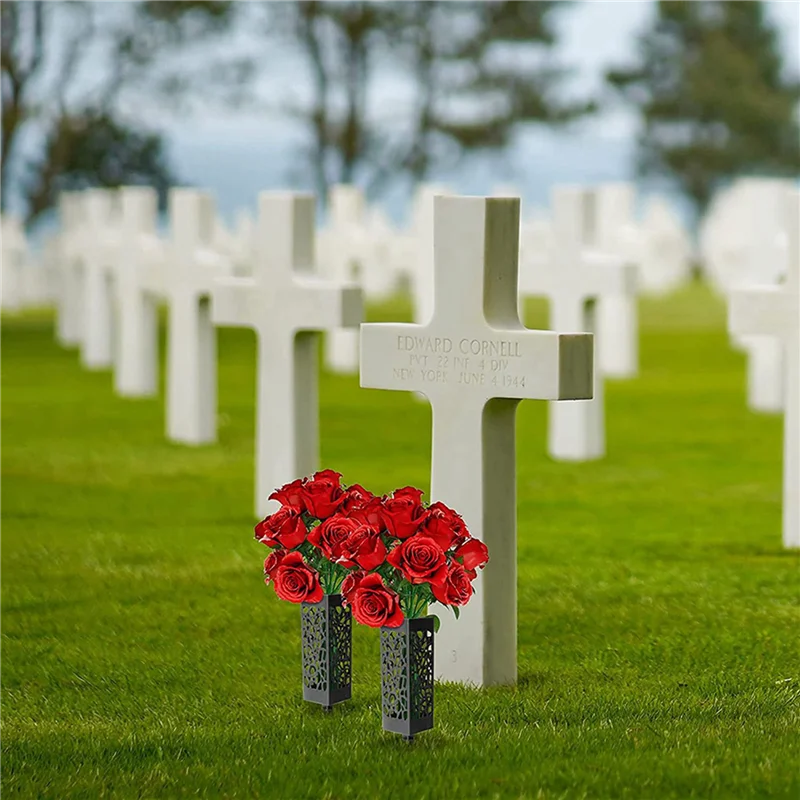 ABBN-4 Pack Graveyard Vase Tombstone Flower Stand Memorial Tombstone Decor Cemetery Flower Container With Pile Drainage Hole