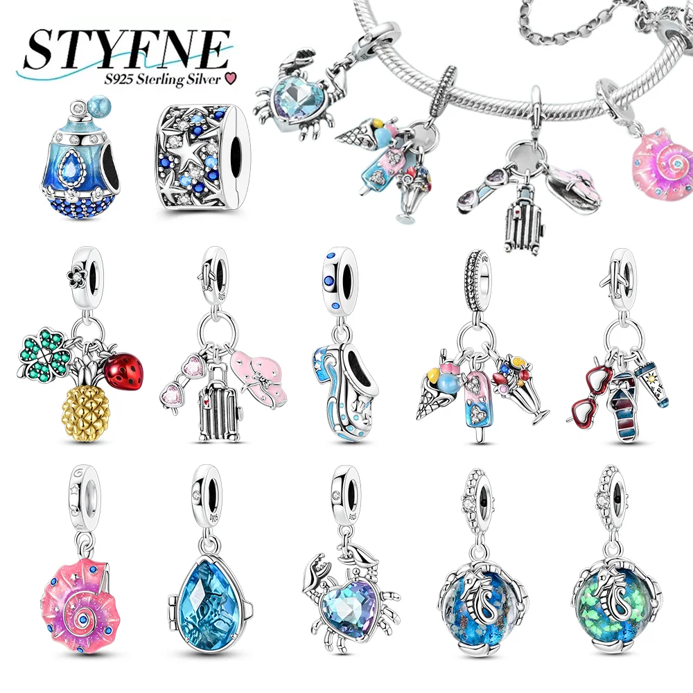 2026 Silver 925 Summer Ocean Series Charms Turtle Beach Fruit Shell Blue Beads DIY Original Bracelet Jewelry Gifts for Women