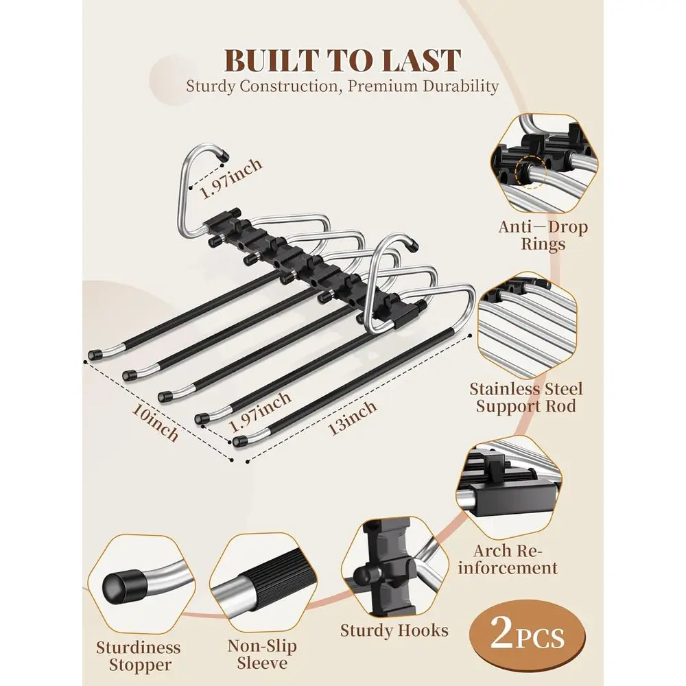 Space Saving Metal Closet Organizer, Anti-Slip Design, Multi-Layer Hangers for Jeans, Trousers, Skirts, Scarves, Slacks, Black view 3