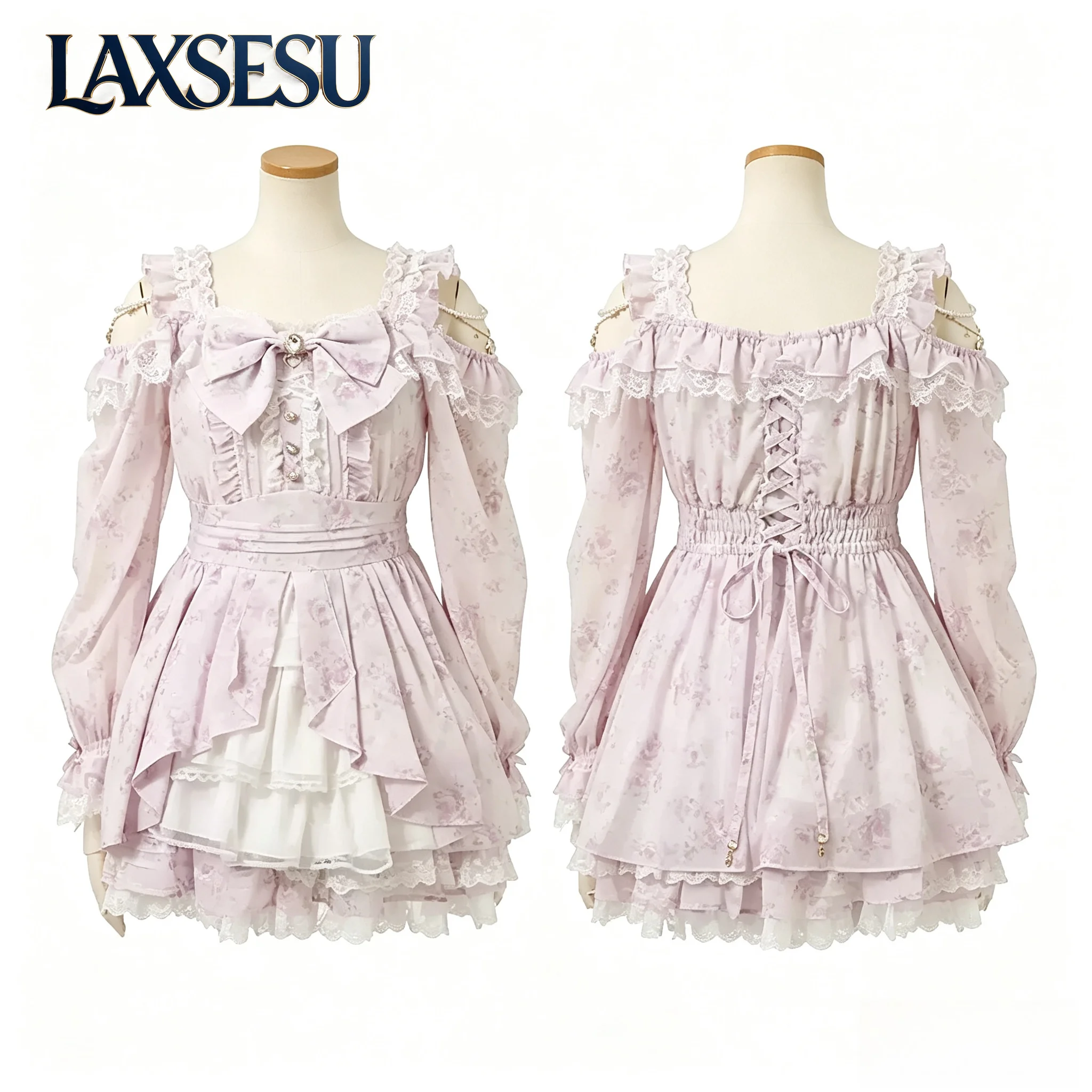 Japanese Summer Outfits New Women's Two Piece Sets Sweet Bow Ruffled Lace Strap Mass-produced Slimming Dress Short Skirt Set