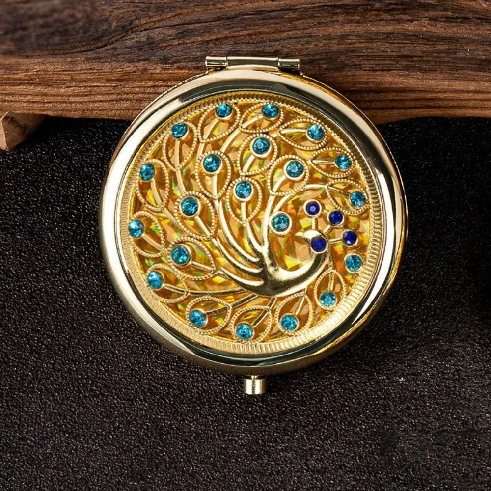 مرآة معدنية إبداعية رائعة لامعة، مرآة محمولة مزخرفة على الوجهين، مرآة جيب كريستالية للطلاب #2