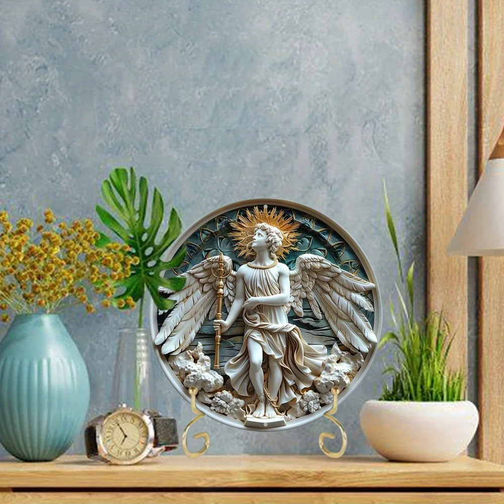 Vintage Angel Statue Wood Sign, Beige Angel Contemplation Poster for Wall, Perfect Valentine's Day Gift for Angel Worshipers image 2