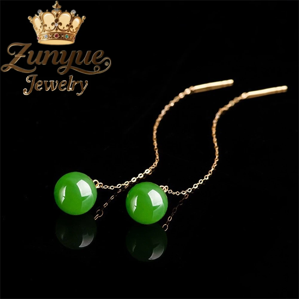 Natural Hetian Jade Round Bead Earrings18K Gold Inlay  High-End  Popular Fashion Simple Luxury Quality fine Jewelry Holiday Gift