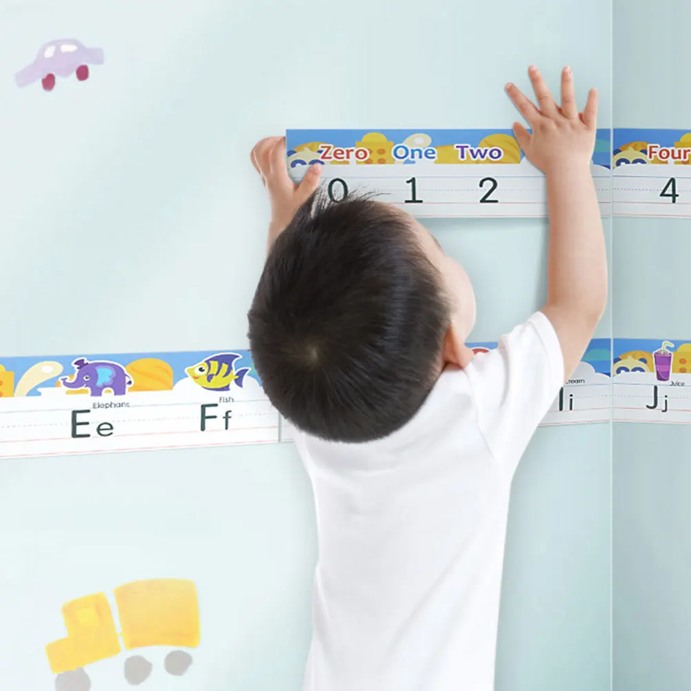 1 set 1 Set 0-9 Numbers 26 English Alphabet Bulletin Board Adhesive Wall Decor For Classroom Number Alphabet Line Teaching Aid