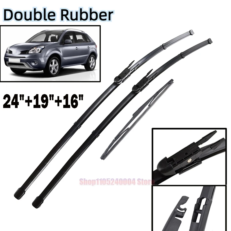 

Front & Rear Wiper Blades Set For Renault Koleos MK1 2008 - 2015 Windshield Windscreen Window Brushes 24"+19"+16"