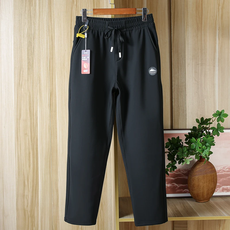 

Thiened Fce Snowproof Outdoor Casual Straight Leg Pants Men's Autumn Winter Warm Elastic Leisure Trousers for Youth