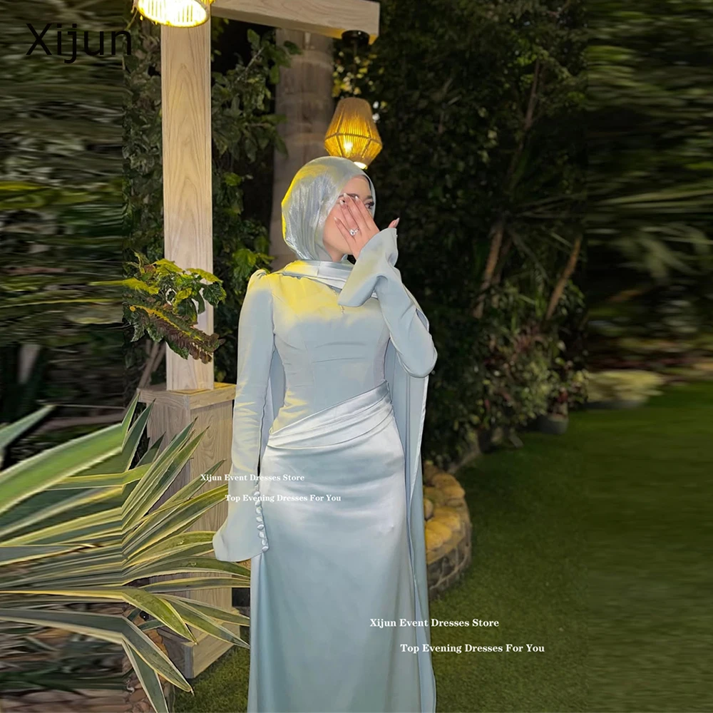 

Xijun Modest Crepe Mermaid Evening Dresses Full Sleeves Cape Ankle Length Prom Dresses Muslin Long Formal Prom Gowns Customized