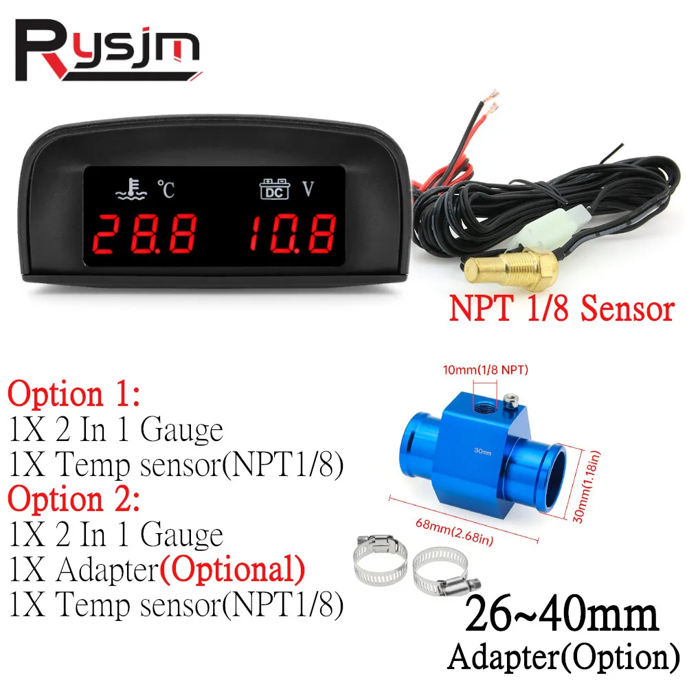 Cyfrowy samochód ciężarowy LCD 2 w 1 termometr do wody + woltomierz + 10MM czujnik temperatury płynu chłodniczego do 12V/24V miernik wskaźników samochodowych
