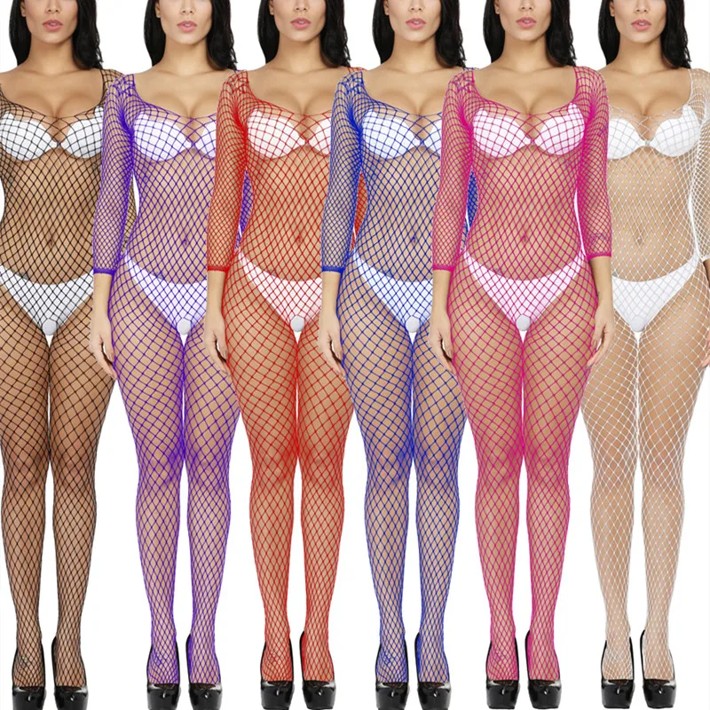 Ladies Bodystockings Sexy Women\'s Underwear Open Crotch Catsuit Bodysuit Mesh Fishnet Tights Erotic Lingerie Sleepwear Jumpsuit