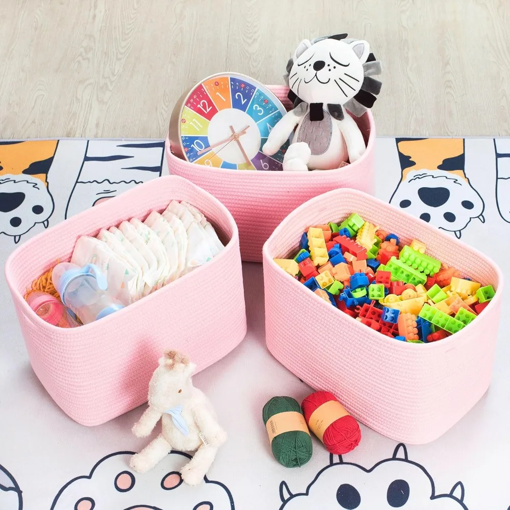 مجموعة من 3 سلال تخزين منسوجة أنيقة من MINTWOOD - منظمات على شكل مكعب للكتب والأحذية والألعاب وأساسيات المخزن