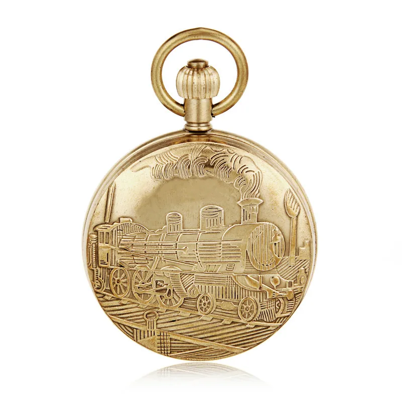 

Men's Copper Case Mechanical Pocket Watch Flip Train Engraved Mechanical Pocket Watch Hollow Dial