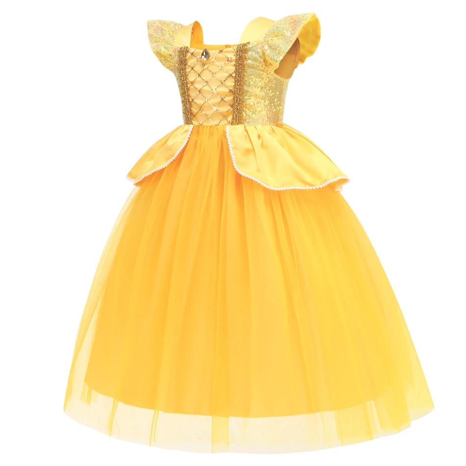 Disney 2024 Girls Beauty and the Beast Classic Belle Princess Cosplay Costume Child Fairy Tale Clothing Party Carnival Vestido