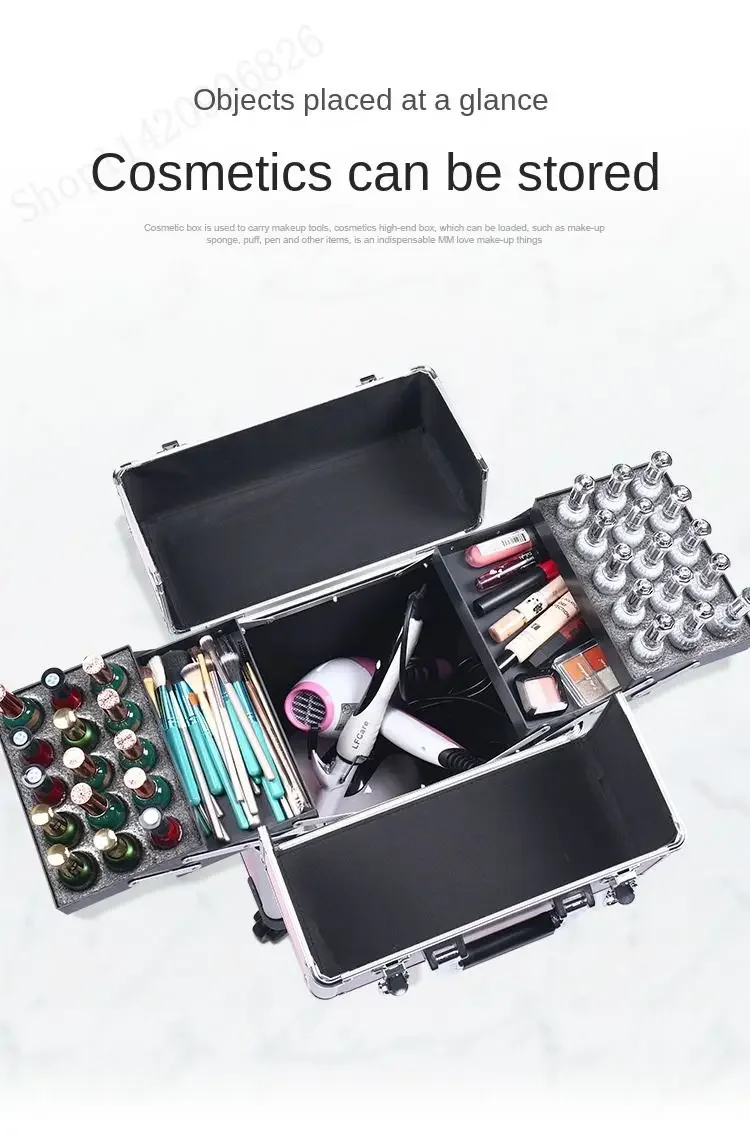 Large-capacity Professional Make-up Case Trolley Luggage Make-up Artist's Manicure and Permanent Make-up Kit Storage Toolbox view 6