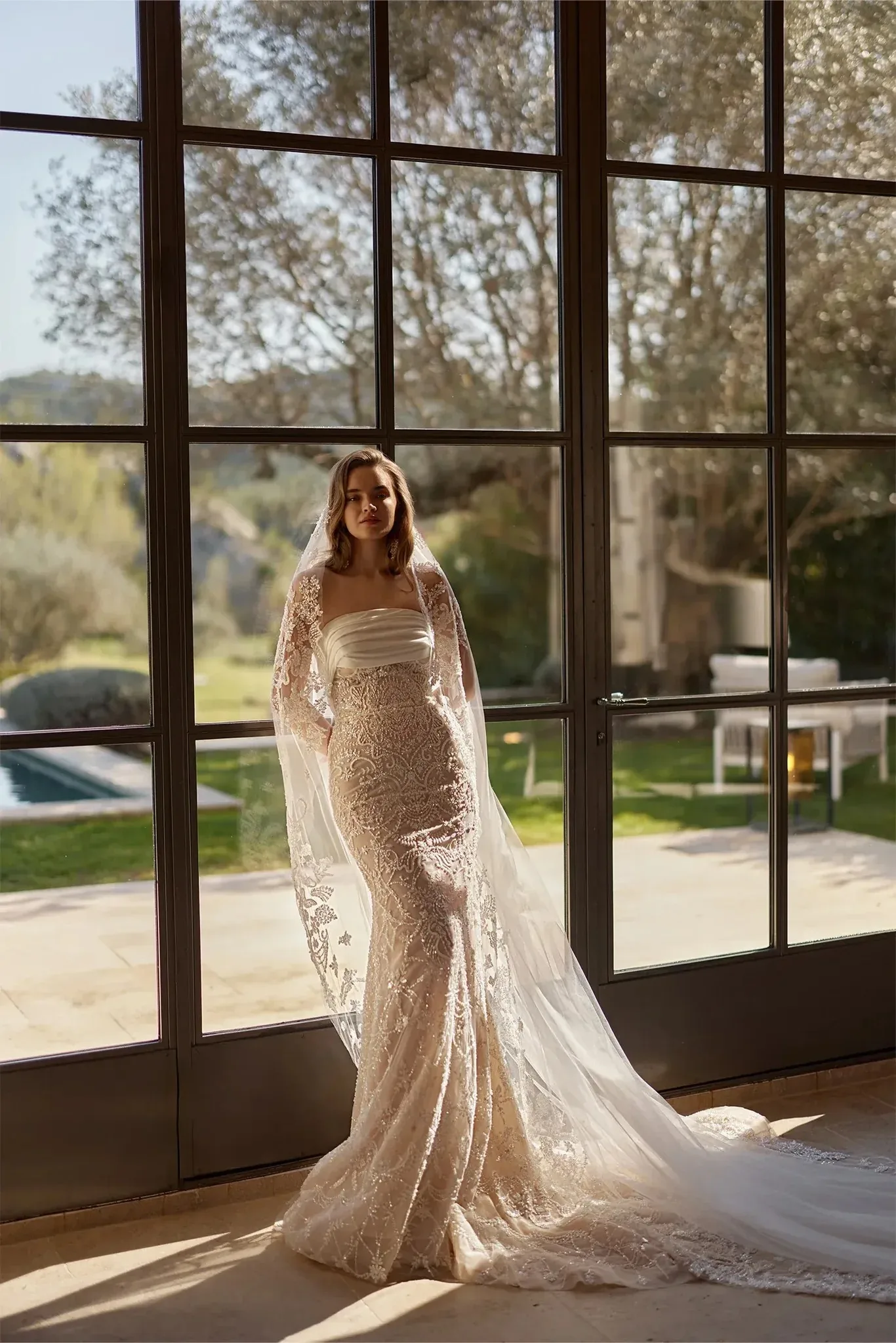Luxury Ivory Strapless Pearl Beaded Mermaid Dress with Satin Skirt and Peplum Detail Women  Customized D262051