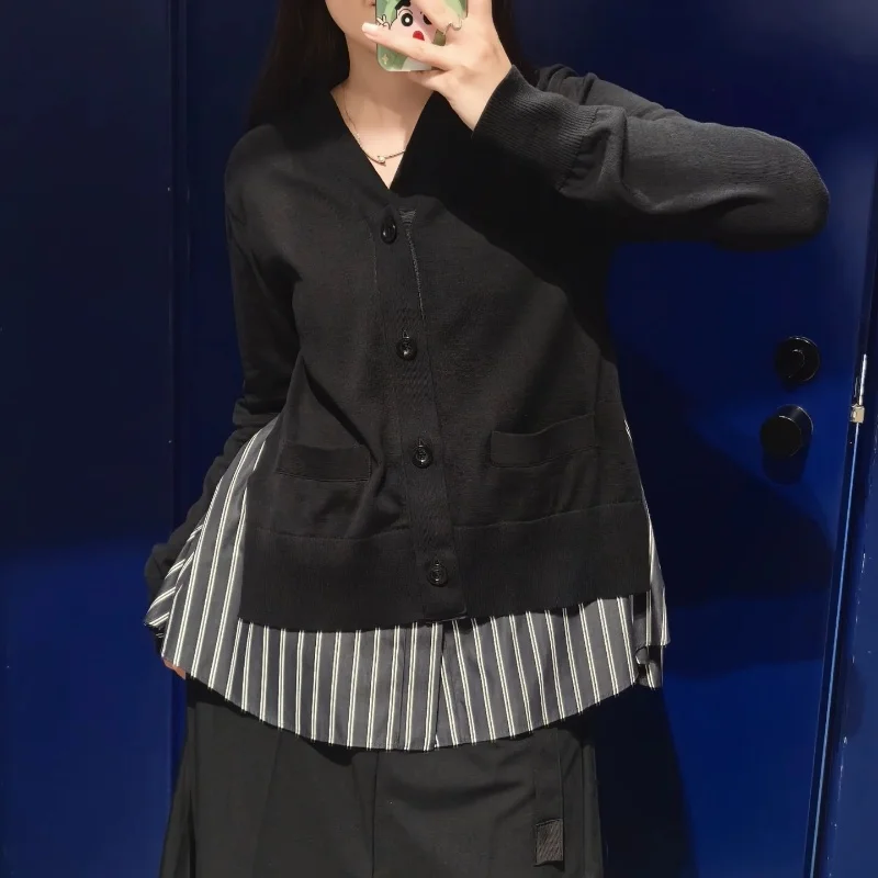 Cseta de Manga Larga Informal Hoada para Mujer, Estilo Informal, con Bloques de Color, Tejido de Punto, Cuello en V, Ray...