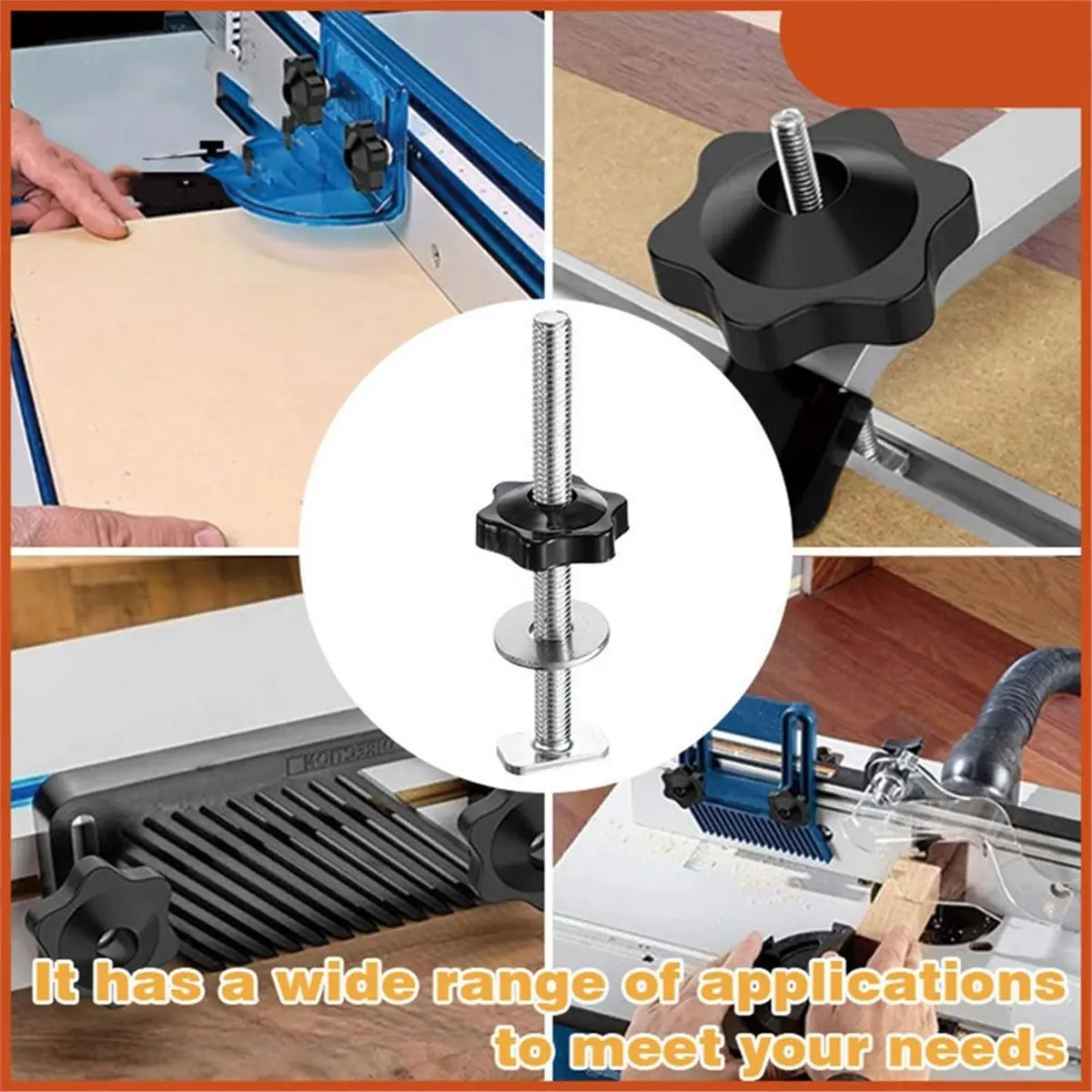 salego 10 Sets T Track Bolt Knob Kit, T-Track Accessory Includes T-Slot Bolts with Washers and Star Knobs for Woodworking Jigs