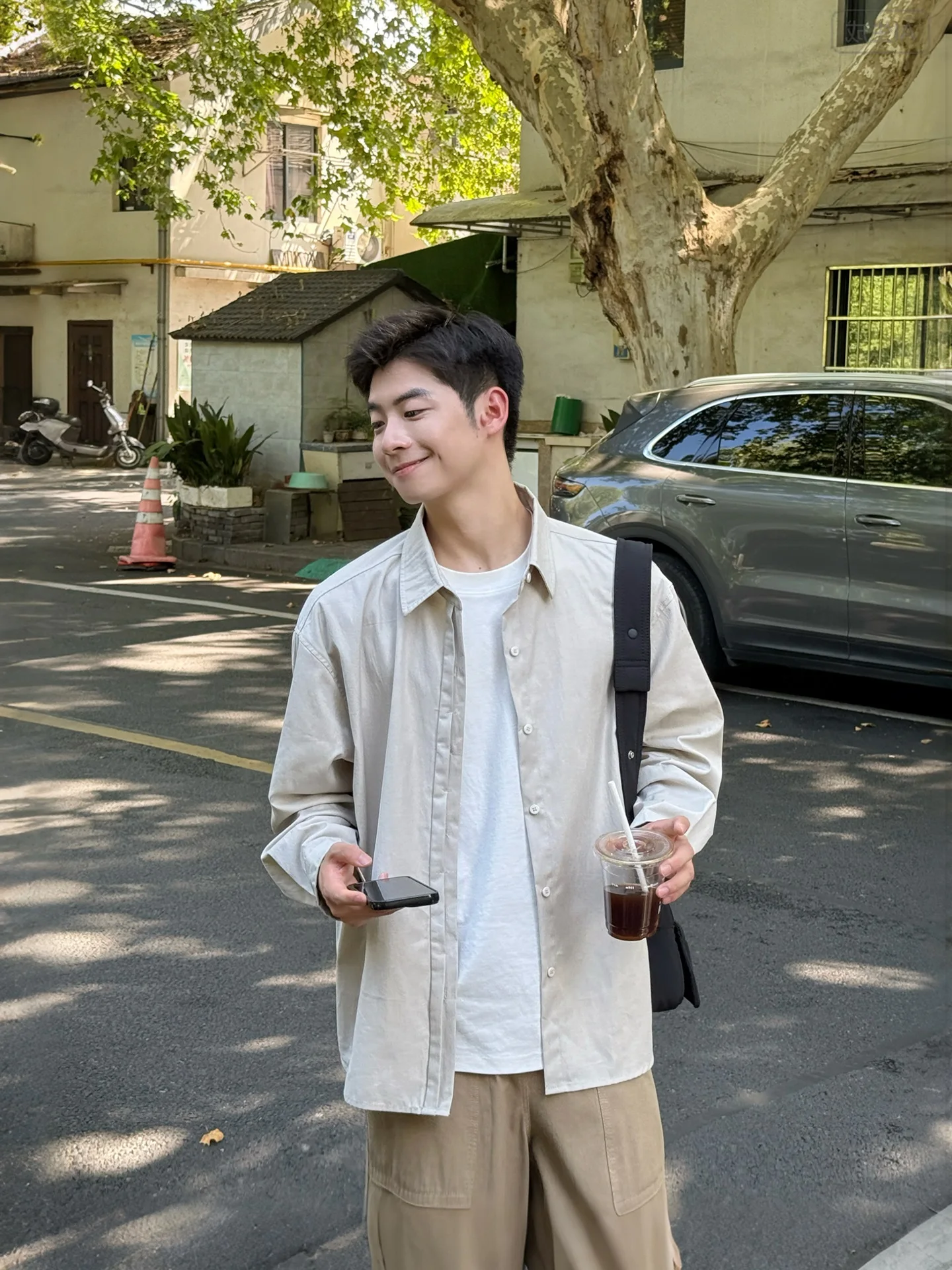 

Casual Loose Long Sleeve Shirt Men's New Style Spring Autumn Grey Smoke Flip Collar Top Versatile Comfortable Polyester Fiber