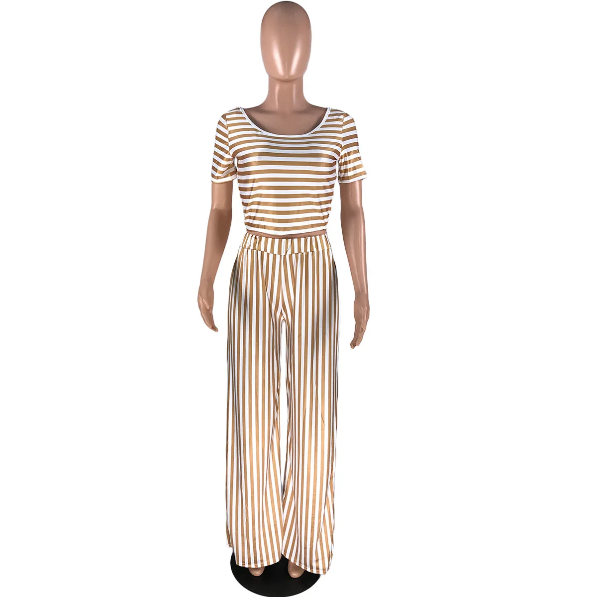 Elegant Women's Sets Fashion Women's Colorful Casual Stripe Two Piece Set Short-sleeved Top And Loose-fitting Pants Outfit Set