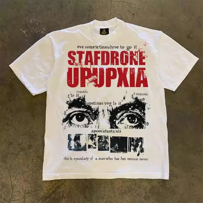 Unisex Grunge Distressed Eyes Collage Graphic T‑Shirt Men Women Retro Rock Worn‑Effect Art Print Tee 100% Cotton Loose Dark Streetwear Short Sleeve T Shirt.