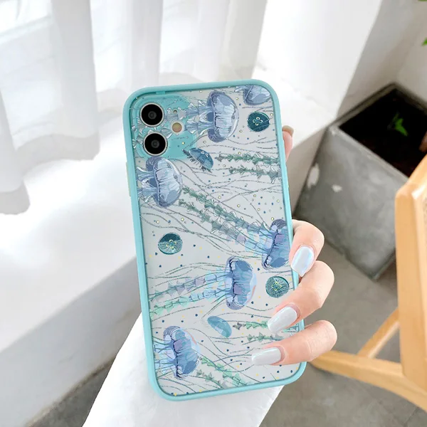 Niedliche Cartoon-Quallen Bedruckte Handyhülle für iPhone X XR XS 16 Plus 12 13 Mini 11 14 15 16 17 Pro Max Matte Stoßfeste Schutzhülle – Detail 3