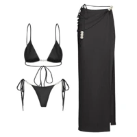 3Pcs Sexy Bikini Set With Cover Up Pearls White Swimsuit Women Halter Swimwear Female Off Shoulder Bathingsuit Biquini Beachwear - Image 6