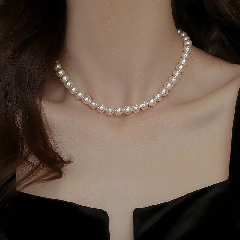 

Imitation Pearl Necklace for Women Trendy Simple White Beaded Chains Elegant Luxury Winter Sweater Accessories Fashion Jewelry