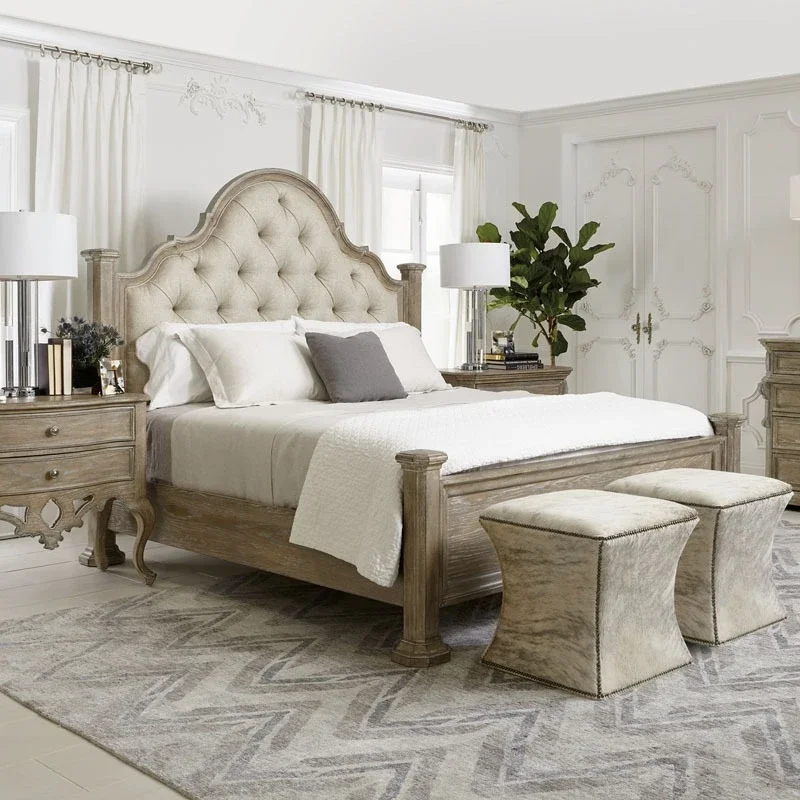 Americano, Paese, Tutto in legno massello, Letto matrimoniale, Rovere, Francese, Vintage