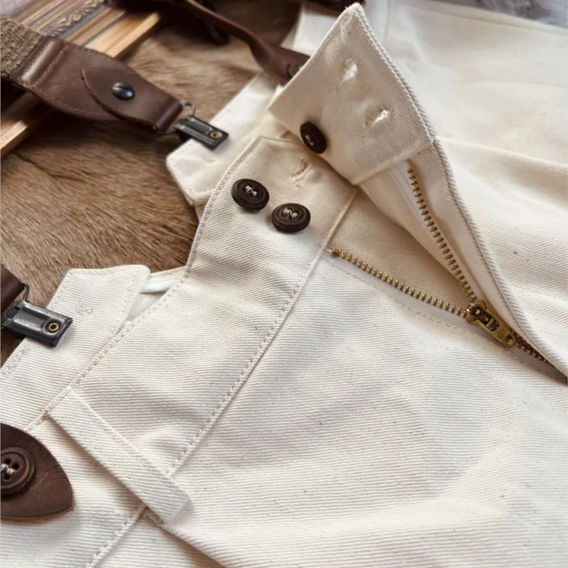 Amekaji Wear 레트로 하이 웨이스트 스트레이트 카고 바지 퓨어 코튼 원단