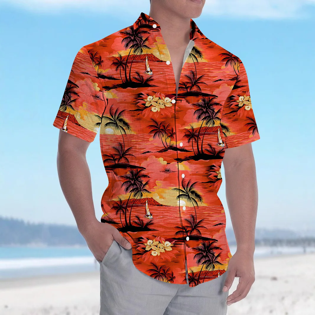 New Hawaii 3D Printed Short Sleeved Shirt, Loose Summer Men's Shirt