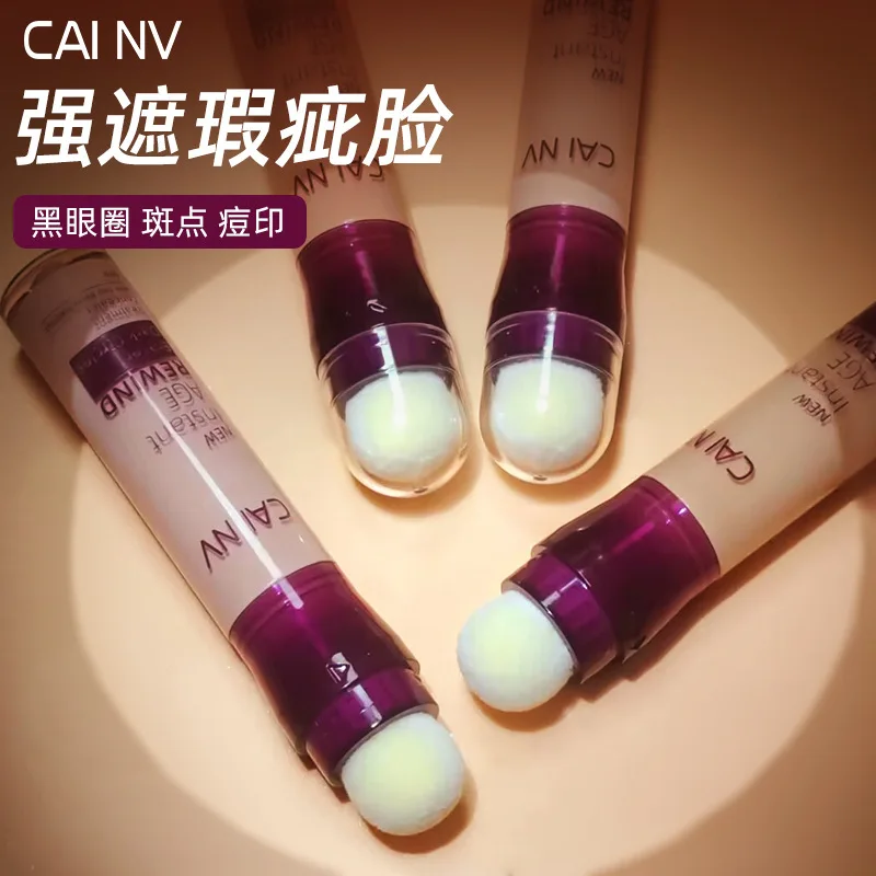 Corrector líquido de 4 colores, esponja giratoria hidratante, corrector de cabeza, base multiusos ligera de larga duración, maquillaje de 6ml
