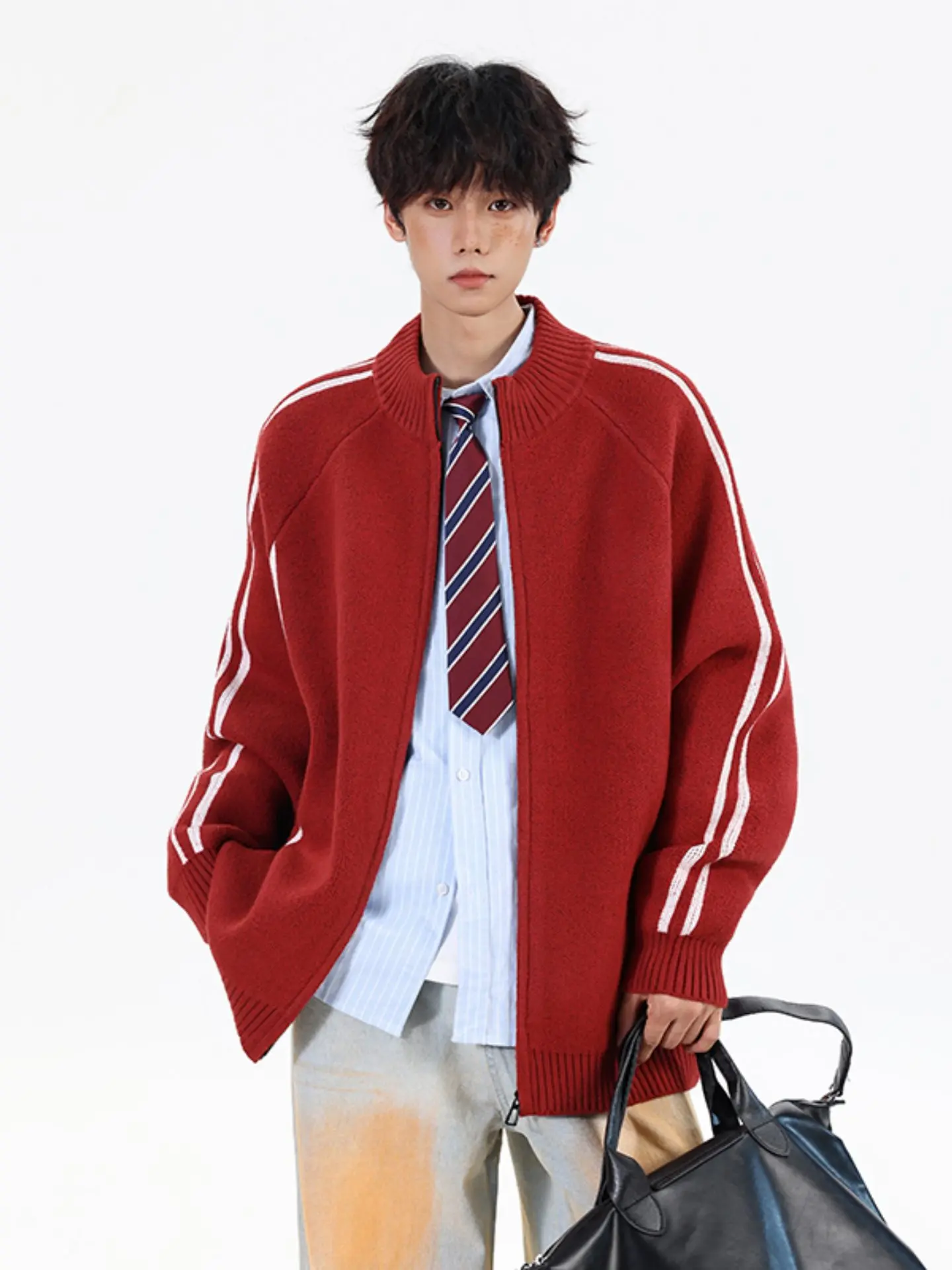 

Мужской полосатый кардиган-свитер для подростков, свободный вязаный жакет в американском ретро-стиле, осенний, крутой топ