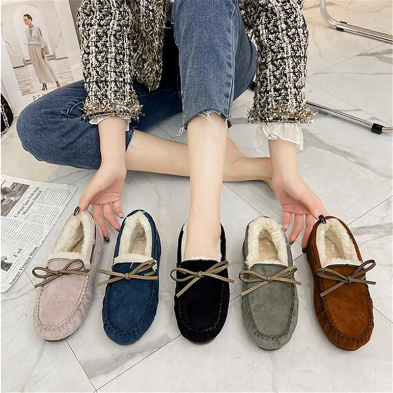 2024 New 100% Natural Wool Genuine Leather Women Flat Winter shoes Women Moccasins Casual Loafers Plus Size Winter shoes