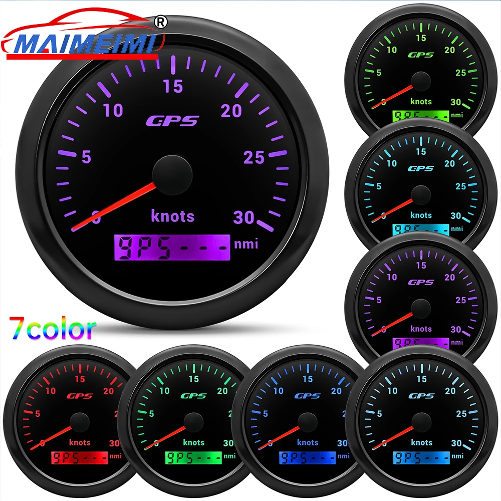 

﻿ GPS Speedometer Odometer 0~30 Knots/0~60 Knots with GPS Antenna 85mm Car Gauge 7 Color Backlight for Car Boat Yacht