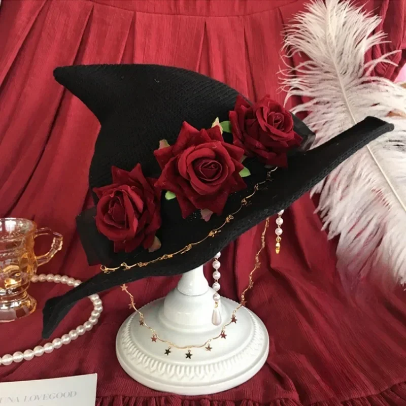 Chapeau de sorcière gothique noir pour femme, chapeau de magicien masqué Tim ade, couvre-chef magique pour fille gothique, accessoires de cosplay, décoration de fête