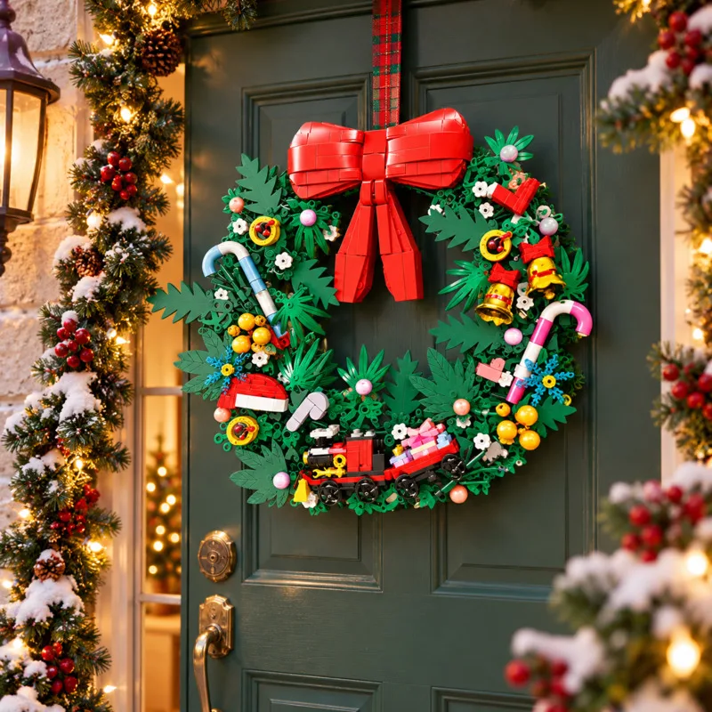 664PCS Christmas Wreath Building Blocks DIY Educational Toy Garland Ornament for Kids Adults Xmas Party Home Decoration Gift